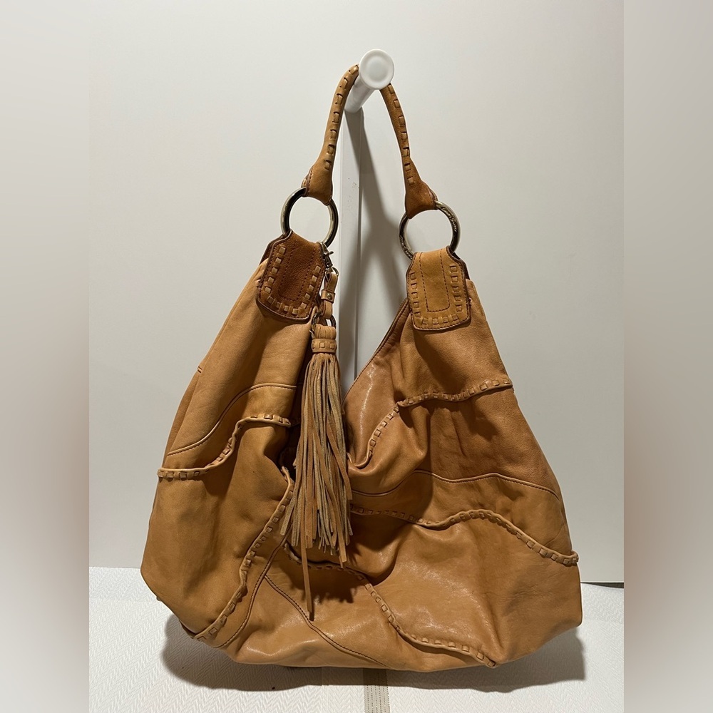 Junior Drake camel color, leather shoulder bag, hobo festival, Boho